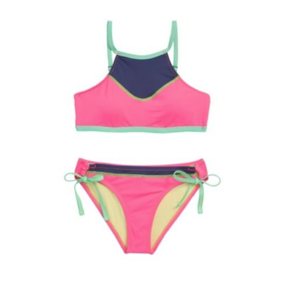 Hobie Stitch Perfect Hi Neck Two-Piece Bikini Set Swimsuit Girls sz 8 Multi